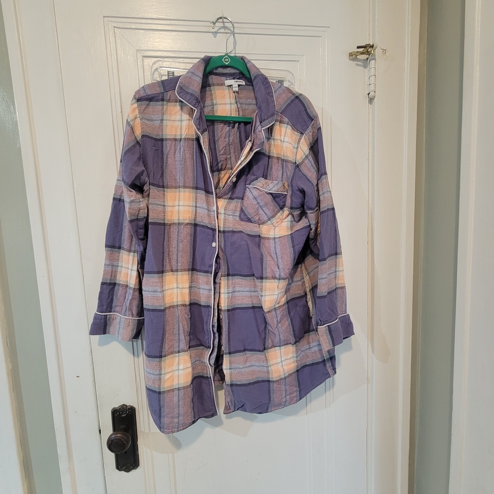Sonoma Pajama Long Shirt Dress, Checkered Purple and Orange